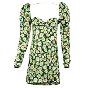 AFRM Etta green floral Mini Dress ling sleeve
